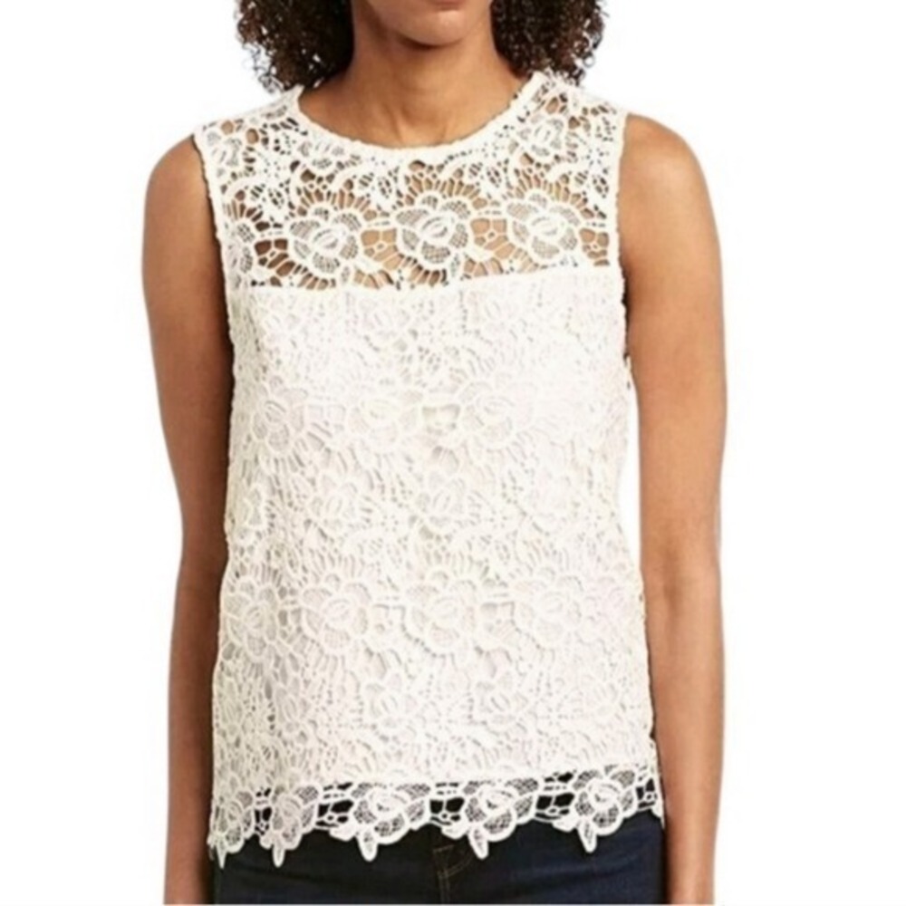 Nanette Lepore Ivory Floral Lace Sleeveless Top- Medium, M
